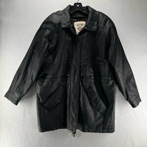 New Age Collection Leather Jacket  Mens Sz L Moto Zip Snap Long Sleeve Black